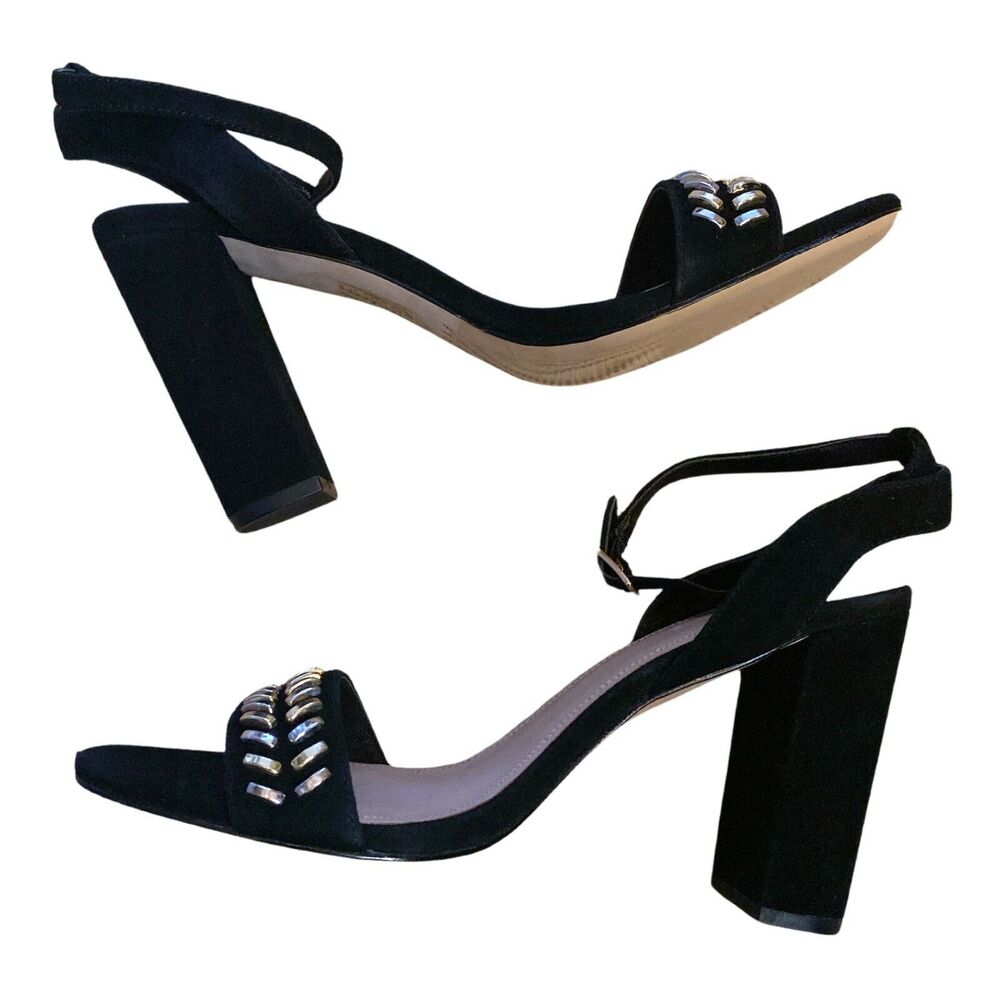 SANDRO PARIS Black Suede Sandals Gina Block Heels Studded Detail 40 / 9-9.5 NWB - Picture 3 of 11